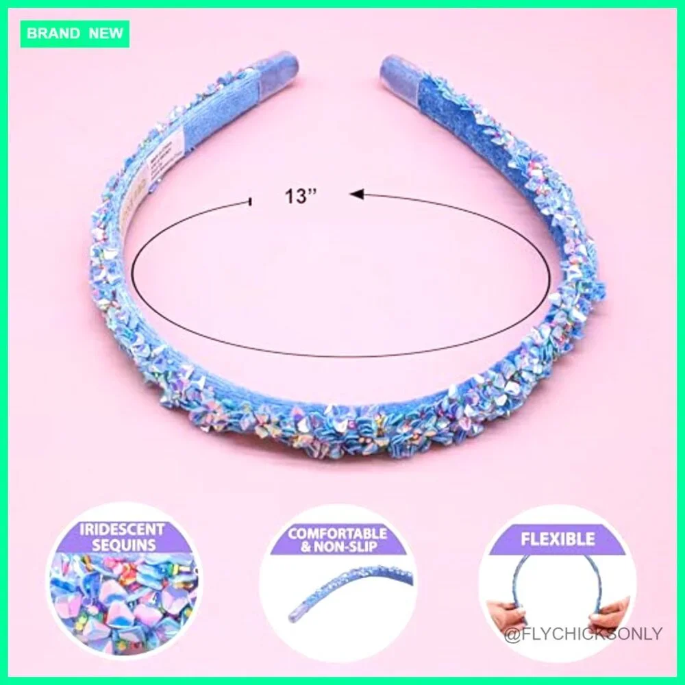 4 Thin Sequin Headbands for Girls Non Slip Sparkly Hair Accessories